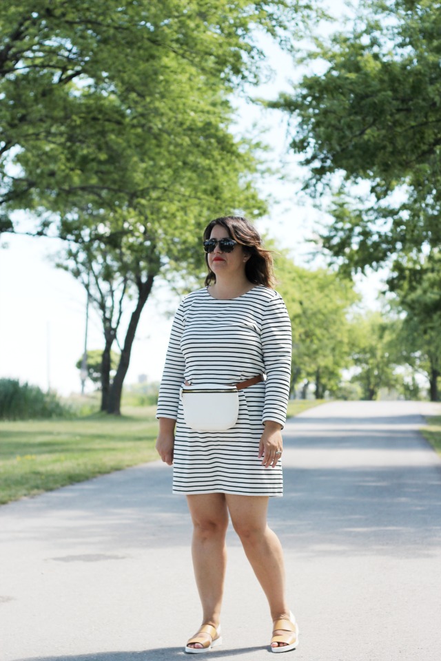 stripe dress, everlane street sandal